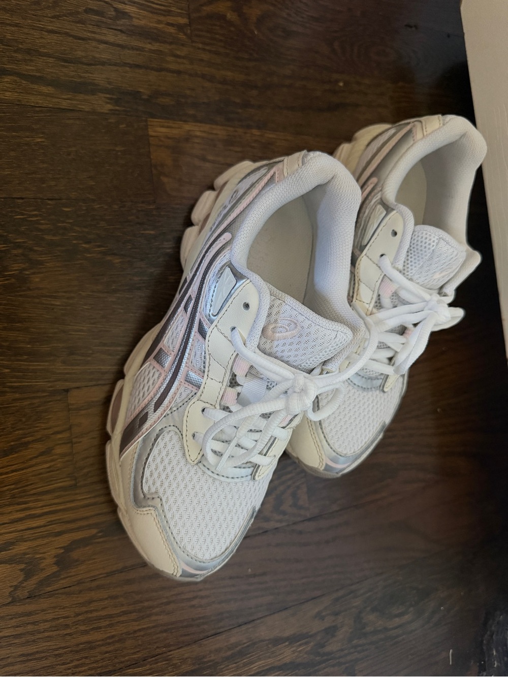 Asics White Athletic Sneakers with Silver and Light Pink Accents